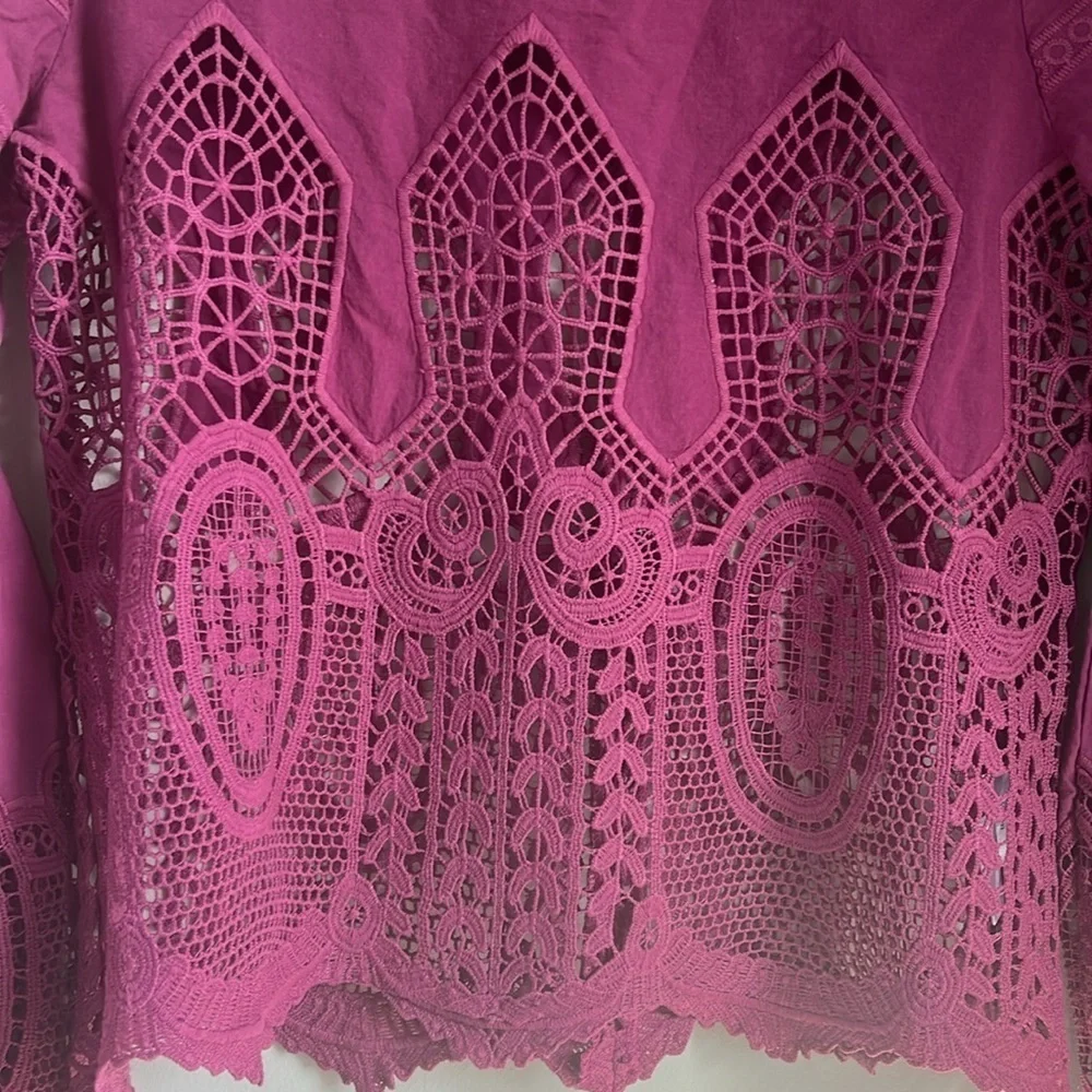 EUC Anthropologie Chloe Oliver Laser Cut Embroidered Top XS​​​​​